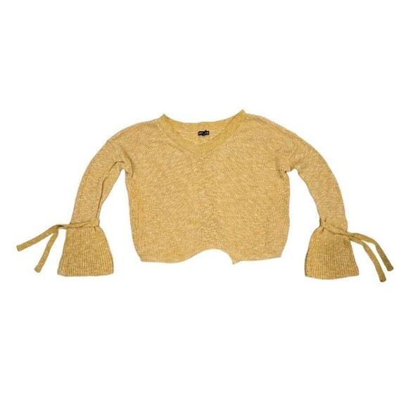 EXPRESS Sweater Womens Large XS Long Bell Sleeve Crop V Neck Pullover Yellow - Picture 1 of 5